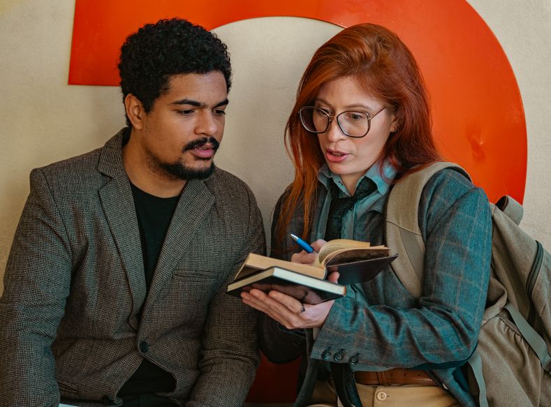 man and woman meeting for first date in coffee shop