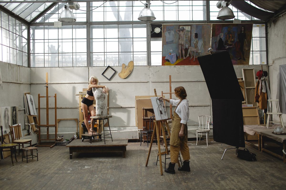 Artist at work in studio