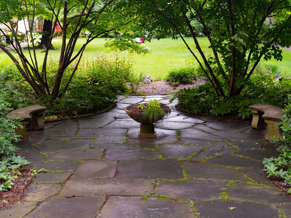 Professionally cleaned natural stone patio