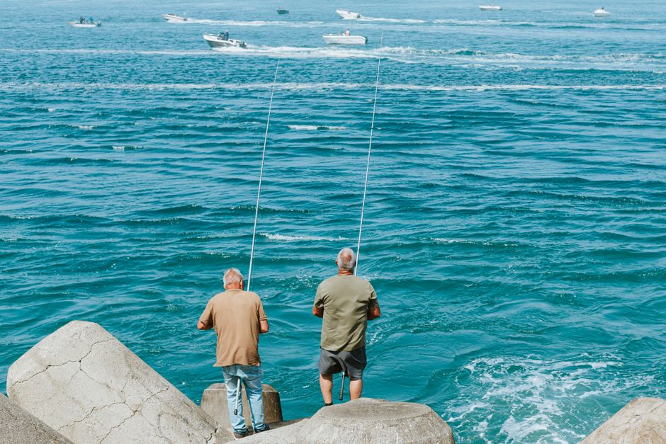堤防や磯での海釣りの様子