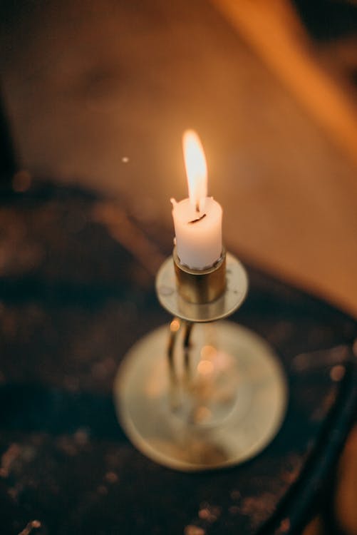 Free White Candle on Silver Candle Holder Stock Photo
