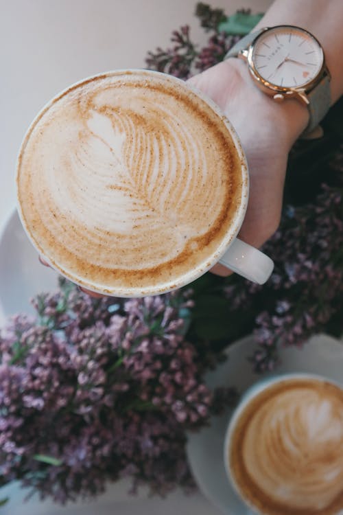 Free Person Holding Cup of Latte Stock Photo