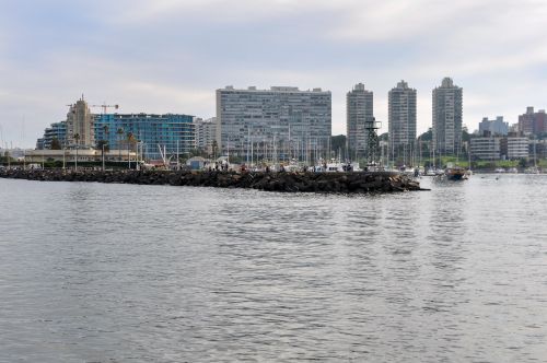 Free Panoramic view of Montevideo skyline with high-rise buildings along the coast, Uruguay. Stock Photo