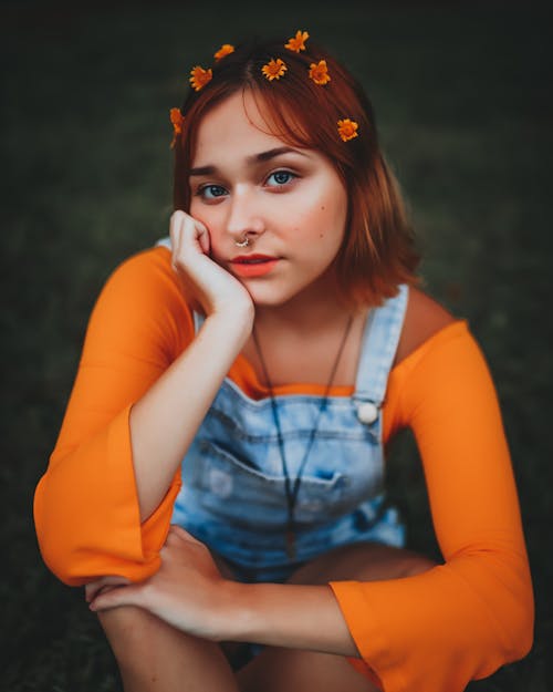 Girl Wearing Orange Off Shoulder Long Sleeves
