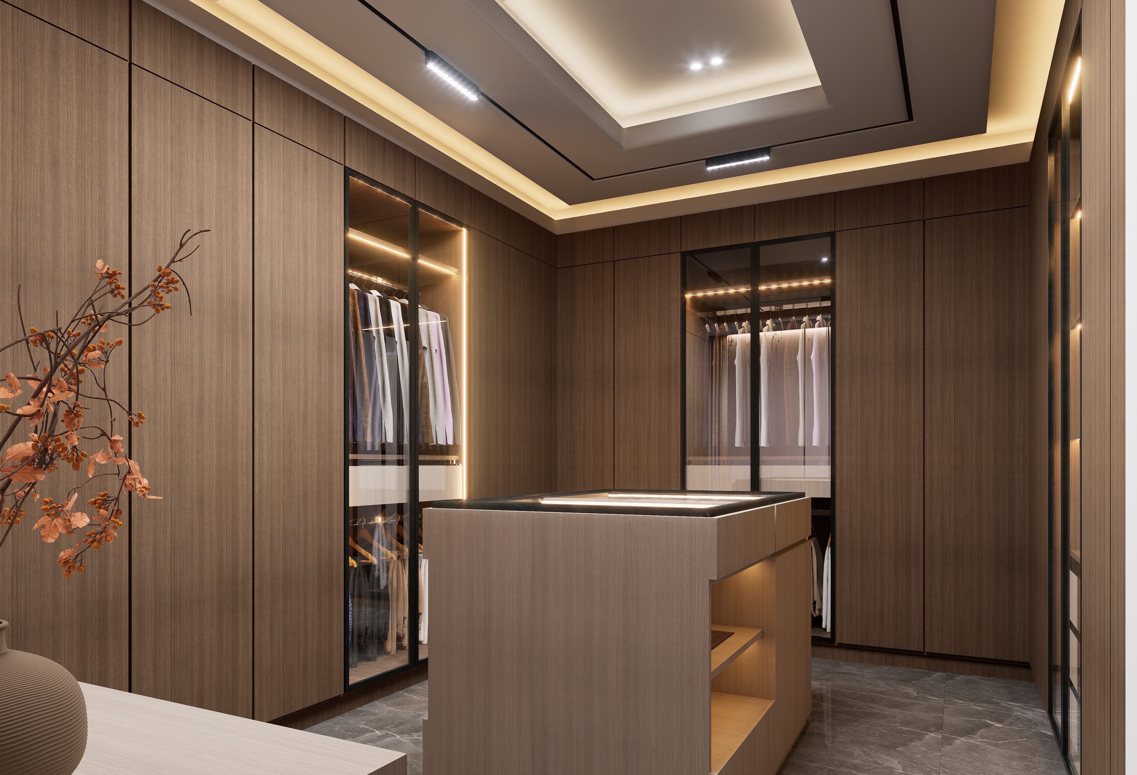 Walk-in closet dressing ouvert d'architecte
