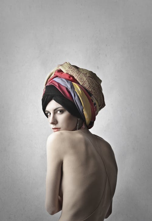 Topless Woman Wearing Headscarf