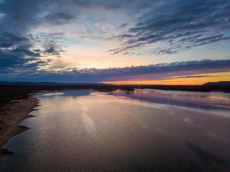A breathtaking sunset view over the Mississippi River in Reads Landing, Minnesota.