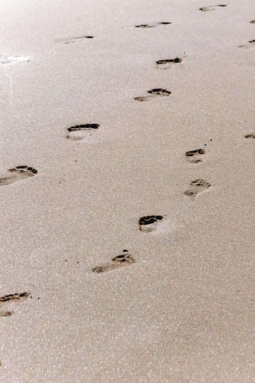 Free Tranquil scene of footprints in sand on an Irish beach, symbolizing calm and solitude. Stock Photo