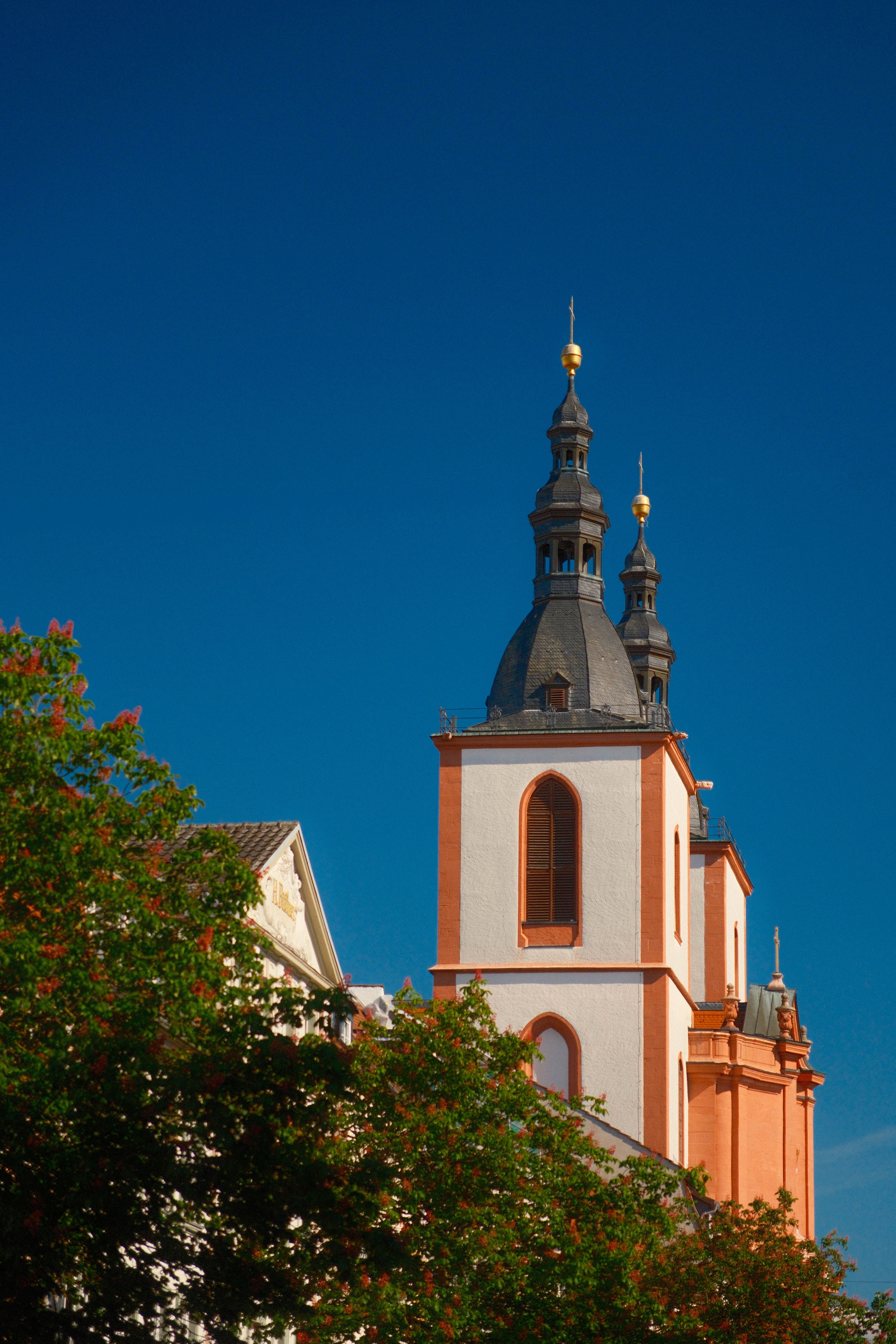 Baroque Church Tower Against Clear Blue Sky · Free Stock Photo