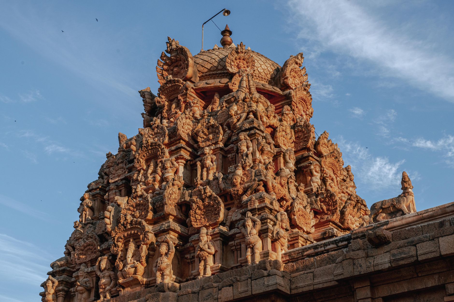 Explore the intricate designs of a historic Dravidian temple in Tanjore, showcasing rich cultural heritage.