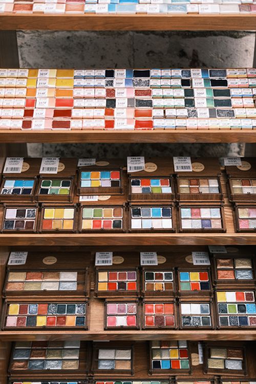 Free Vibrant shelves of artist paints and palettes in a store in Istanbul. Stock Photo