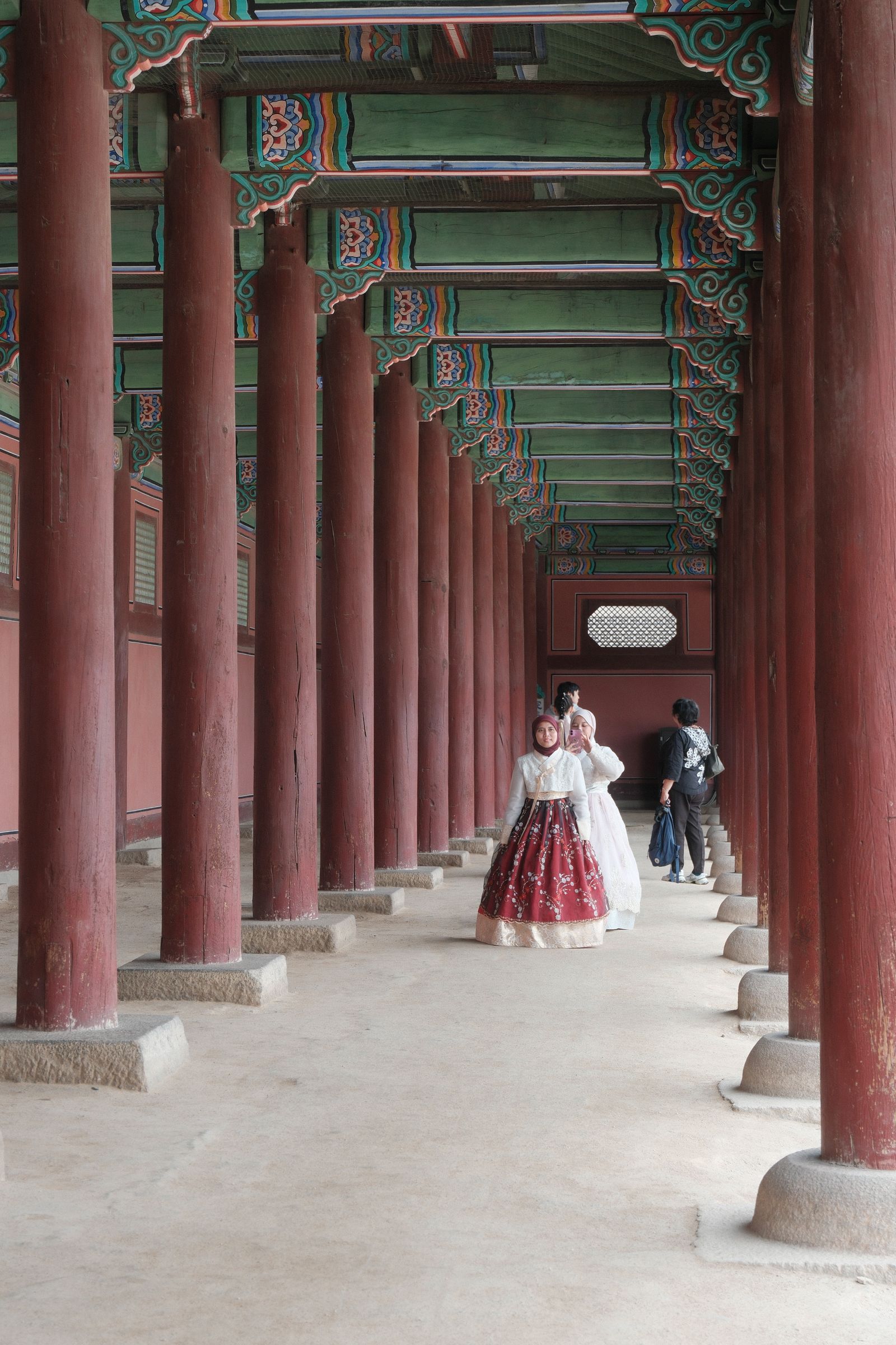 Hanbok in a palace corridor, Seoul