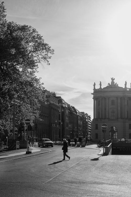 Black and White Urban Street Scene at Sunrise · Free Stock Photo