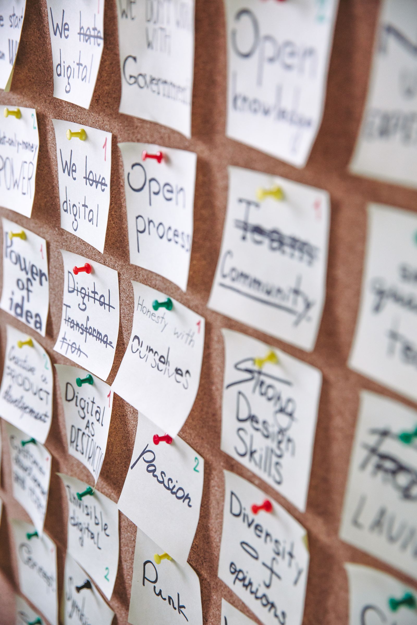 Planning board with sticky notes representing unclear messaging and communication