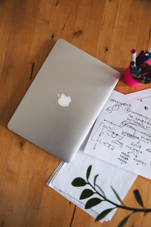 Laptop on Wooden Table