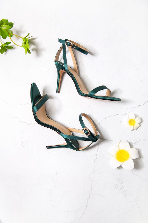 Green and Brown Peep Toe Heeled Sandals