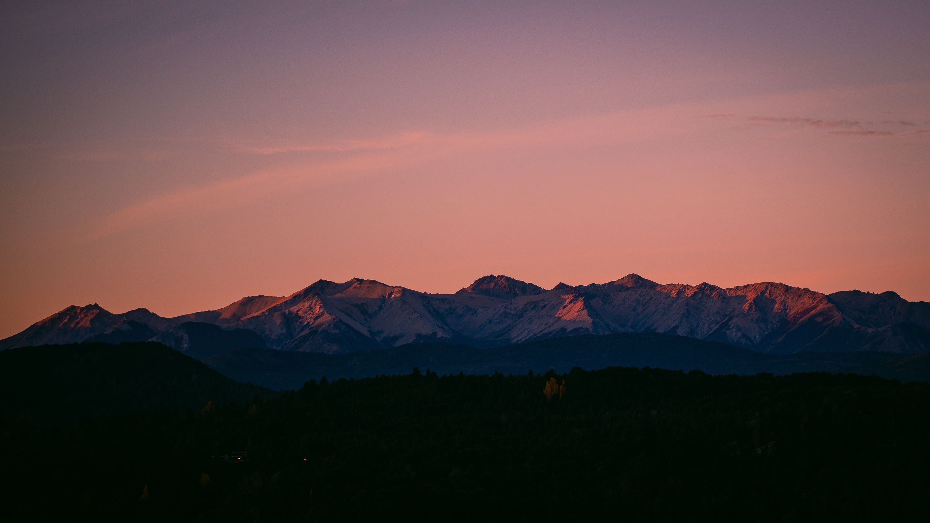 Scenic view of the Andes mountains at twilight in San Carlos de Bariloche, Argentina.