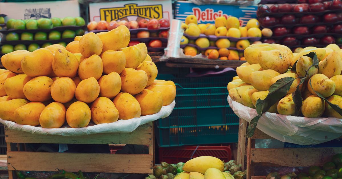fresh produce at a local market in a foreign city