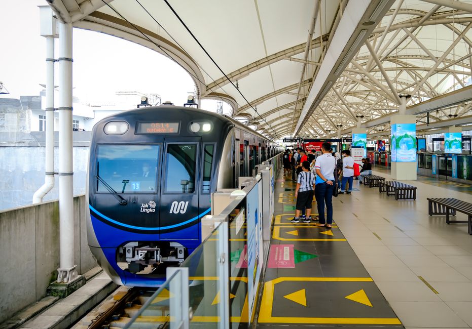 Modern interior of an MRT train station in Singapore