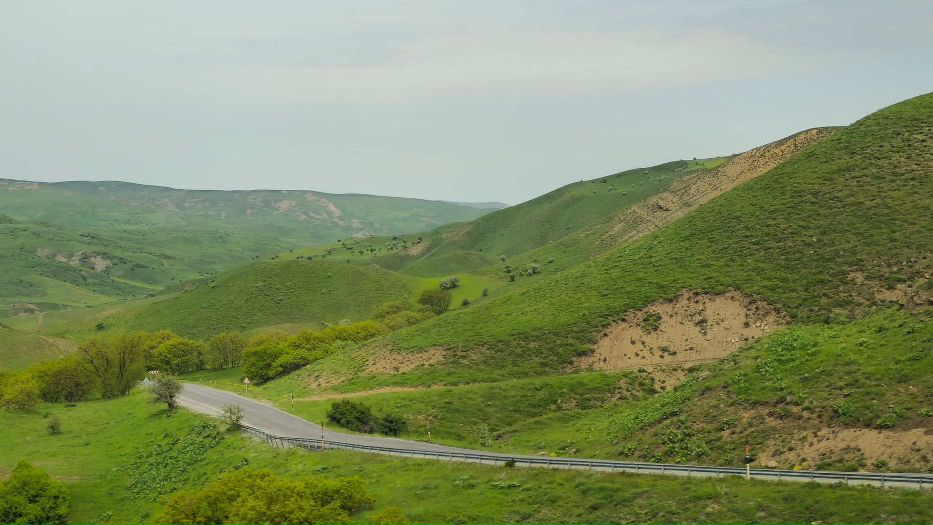 Idyllic landscape of meandering road through lush green hills in Muş, Türkiye.