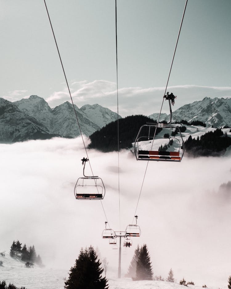 Cable Car  Near Snow Covered Mountain