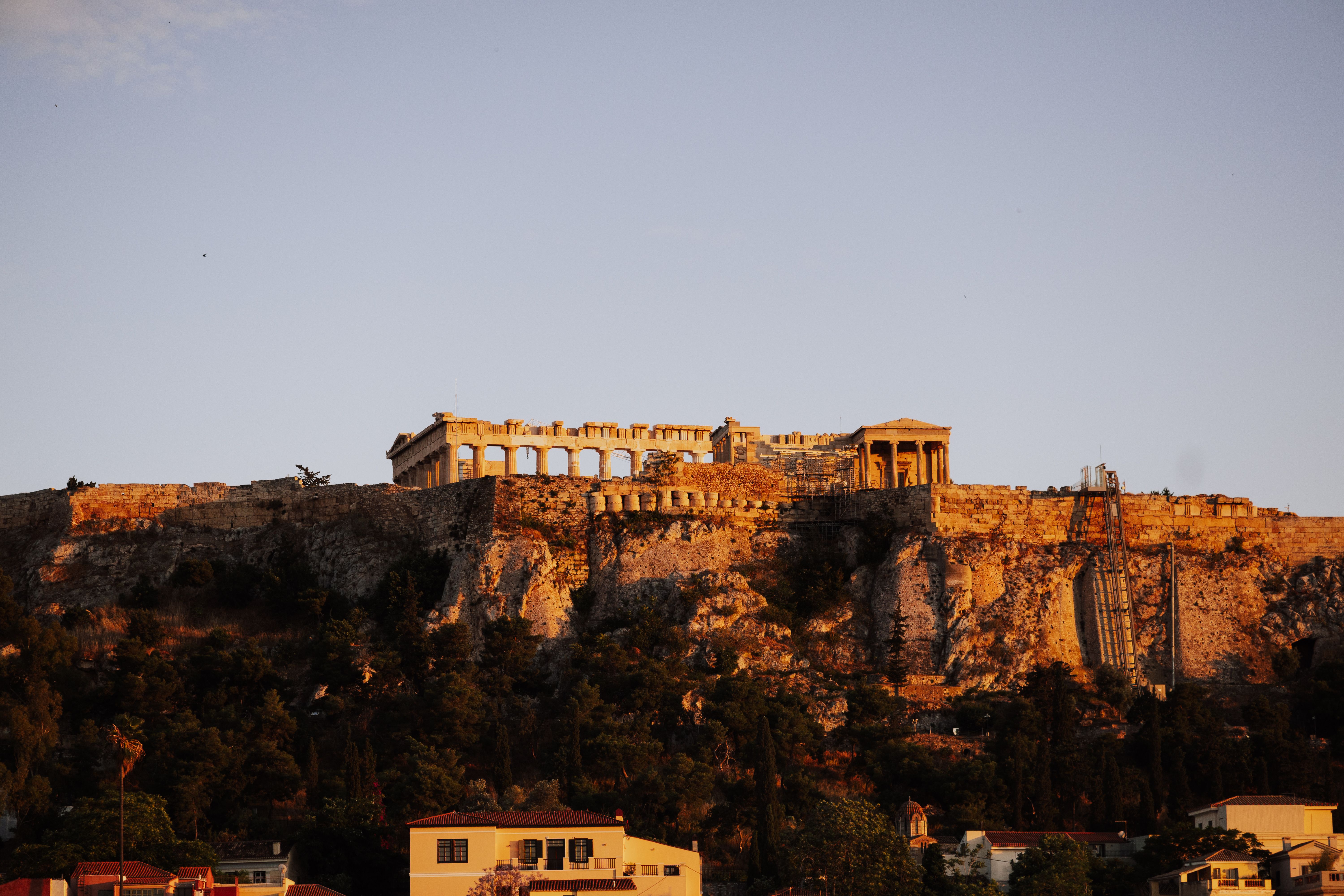 Parthenon Athens sunrise with golden light