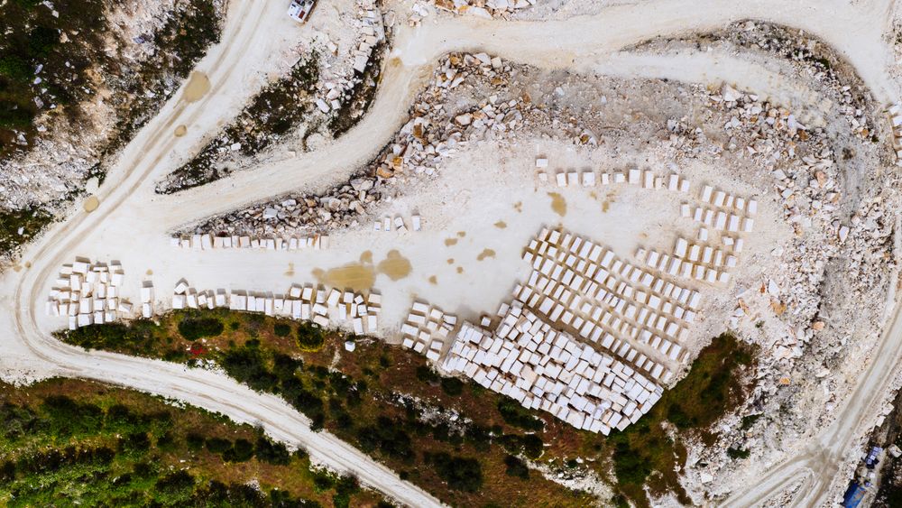 Aerial quarry with cut blocks