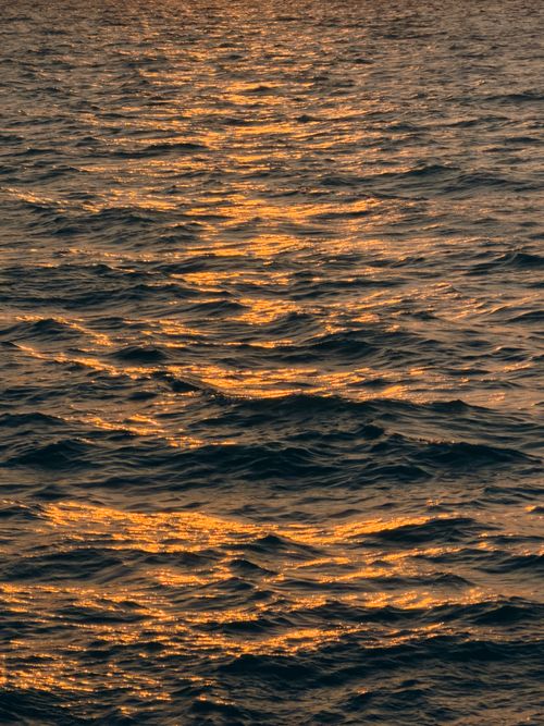 Free Tranquil ocean waves reflecting the golden hues of a sunset, capturing nature's beauty. Stock Photo