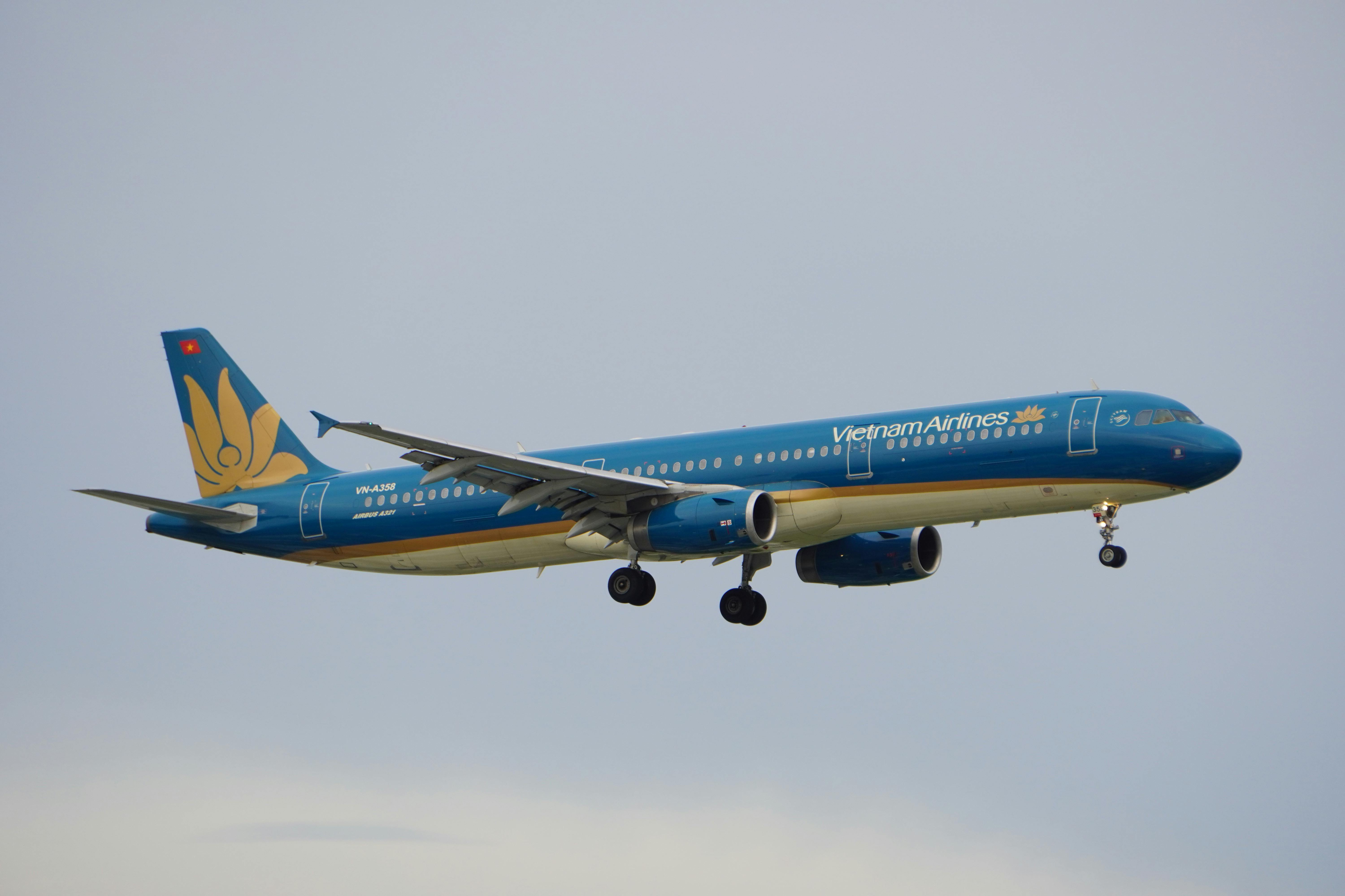 Vietnam Airlines Airbus A321 aircraft flying against clear sky.