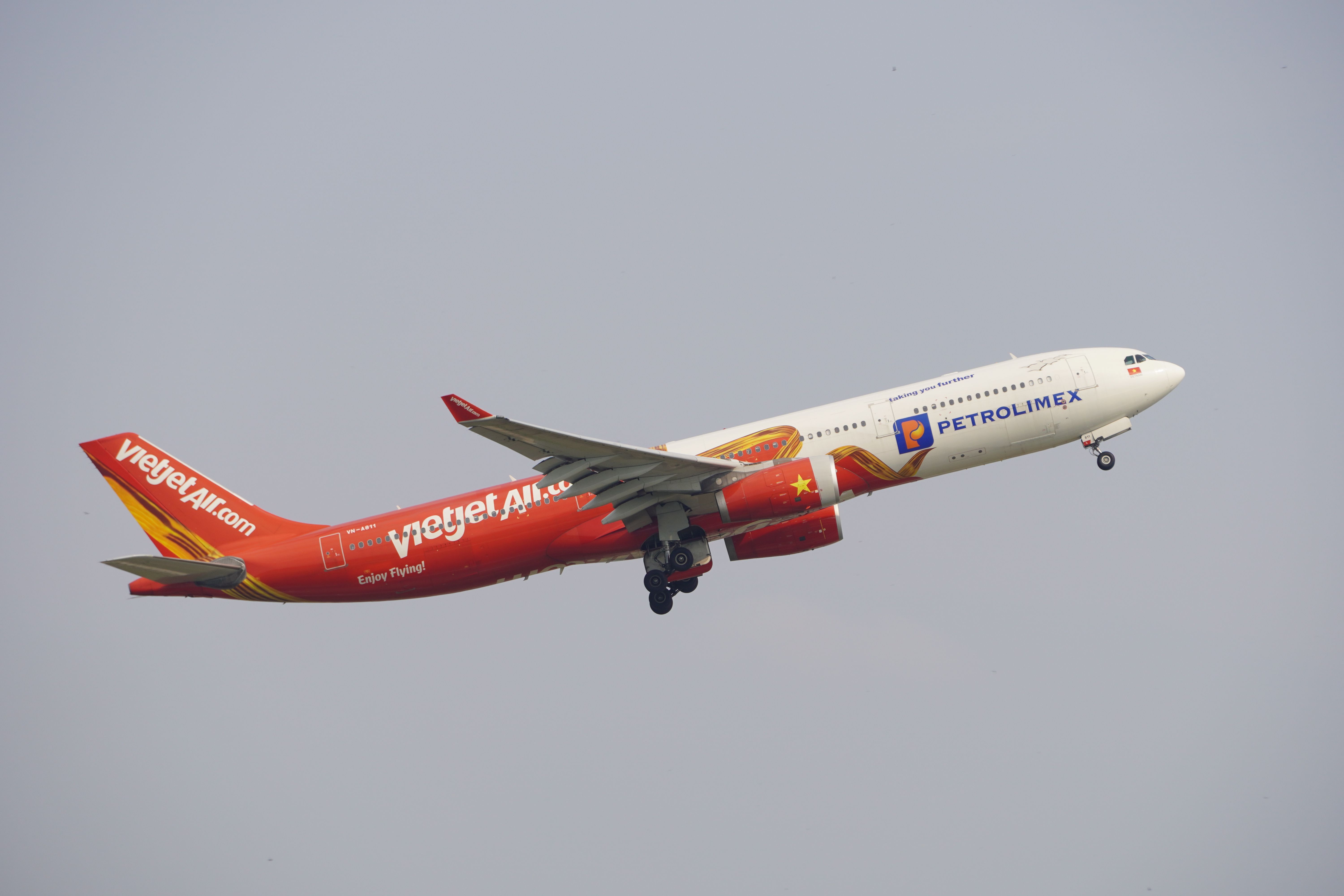 Vietjet Air airplane on the tarmac at Da Nang International Airport in Vietnam