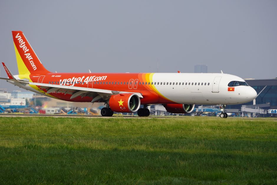 Vietjet Air plane on the tarmac at Tan Son Nhat International Airport in Ho Chi Minh City, Vietnam