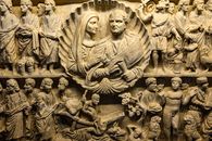 Intricate ancient Roman sarcophagus relief sculpture displayed in Vatican City.