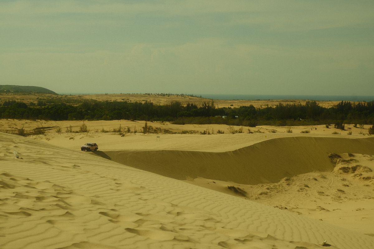 Pale sand dunes and sparse vegetation near Mui Ne