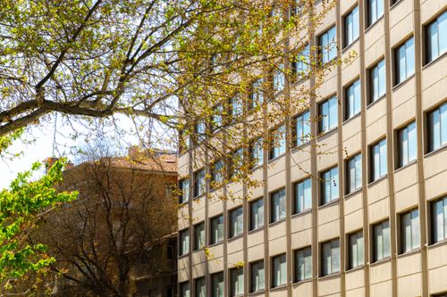 Free A blend of modern architecture and spring foliage in Ankara, Türkiye. Stock Photo