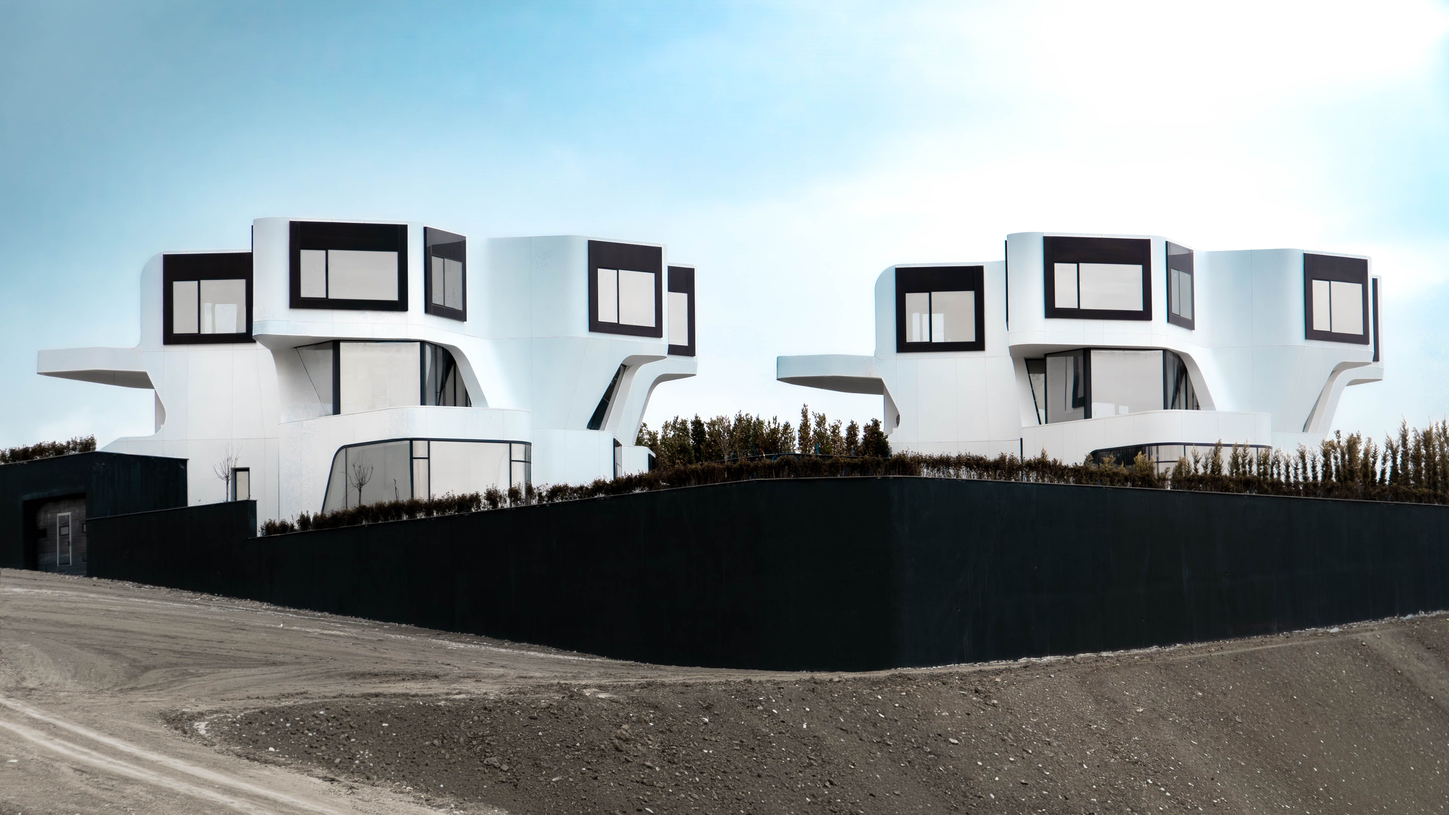 Artist's impression: modern horizontal residential architecture in daytime light.