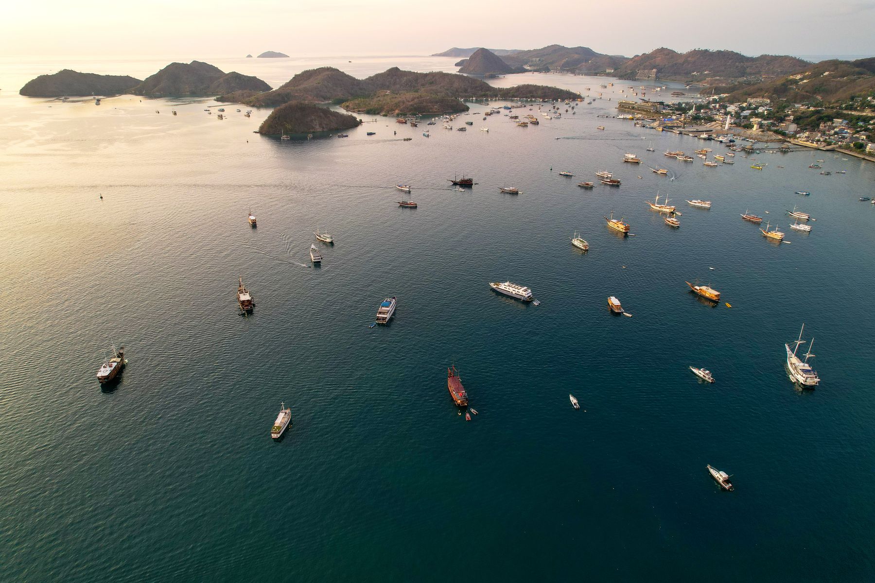 Aerial view of boats in Labuan Bajo waters