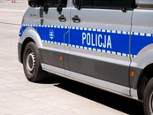 Close-up of a Polish police van in Wrocław, Poland during daytime.