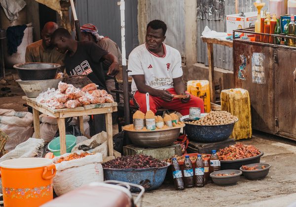 African market with spices and grains