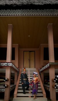 Adults in traditional Indonesian attire on a staircase, Jakarta. - Fotografer Sidoarjo