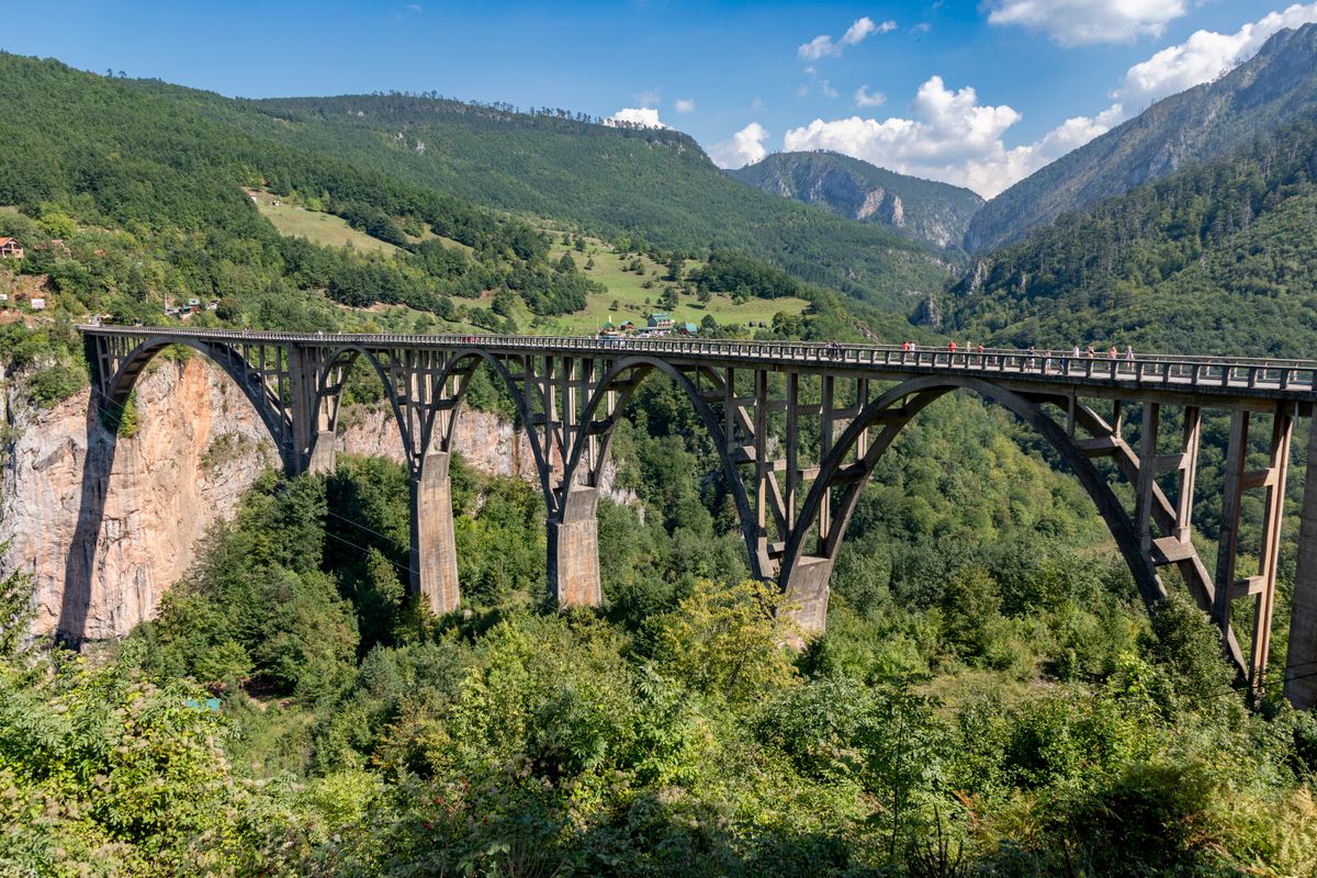 The arched Djurdjevica Tara bridge crossing the Tara river canyon