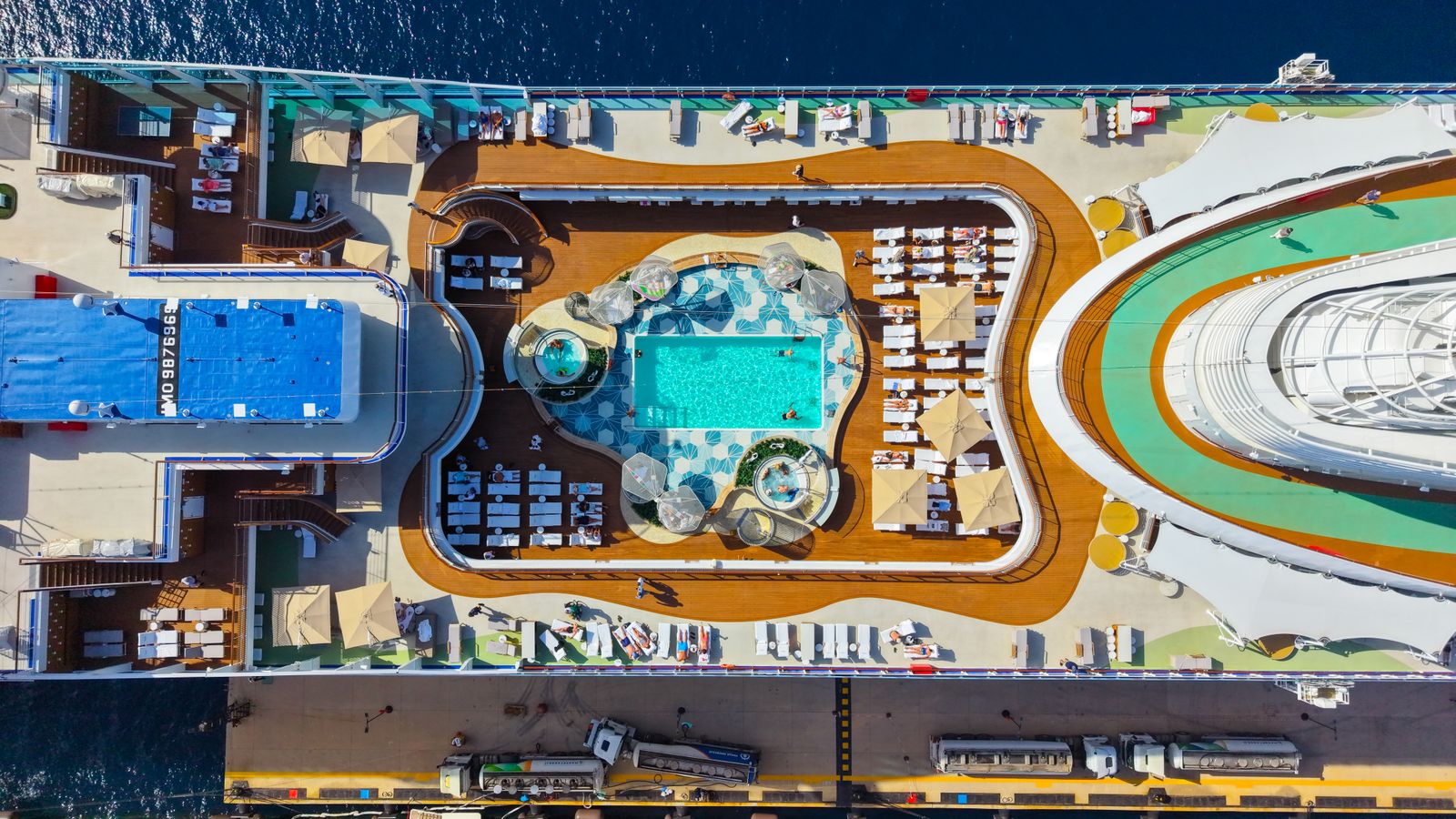 Elegant pool and sun deck at sea