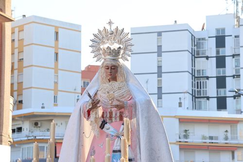 Free Statue of the Virgin Mary in a religious procession in El Puerto de Santa María, Spain. Stock Photo