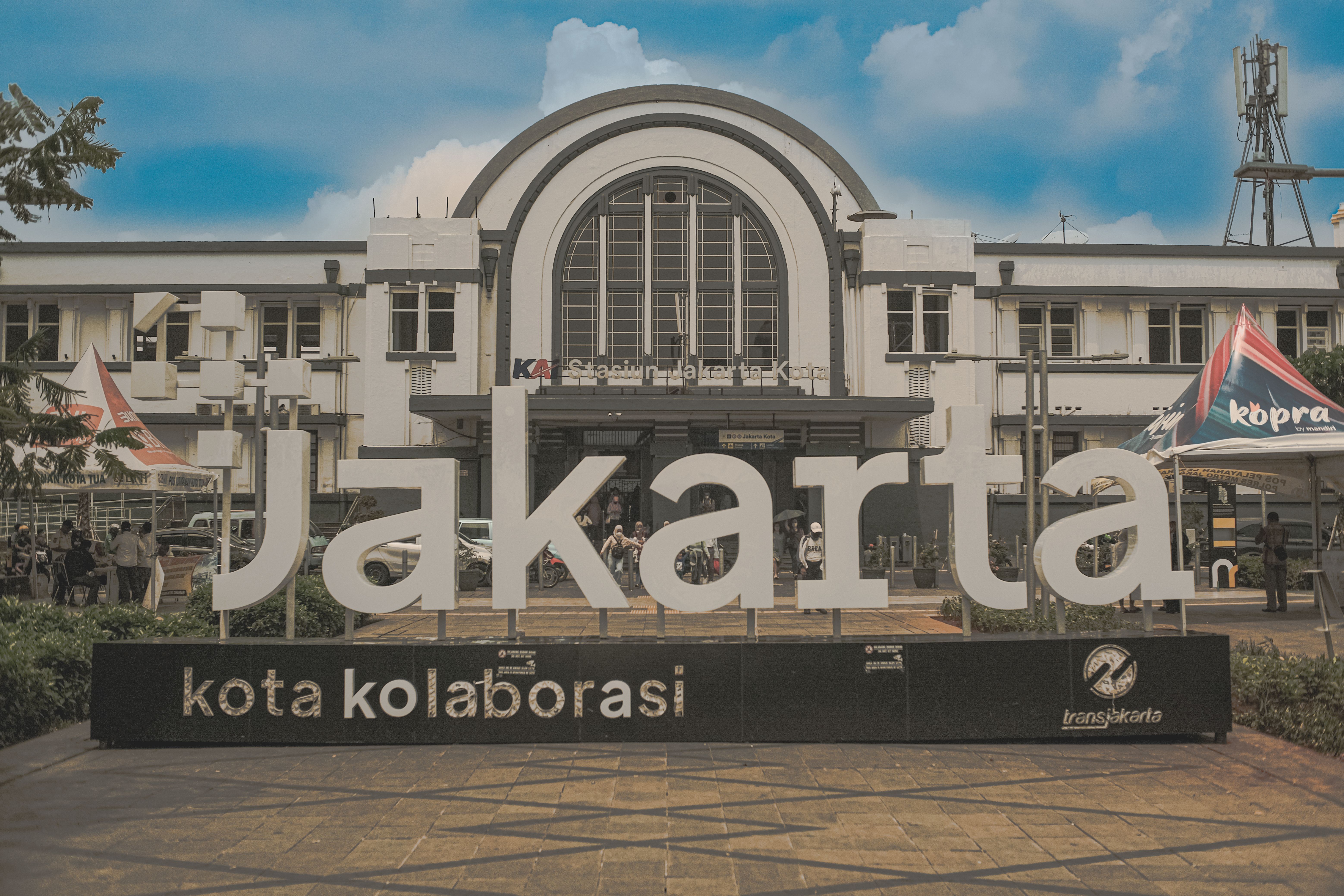 Historic Jakarta Train Station with Modern Signage