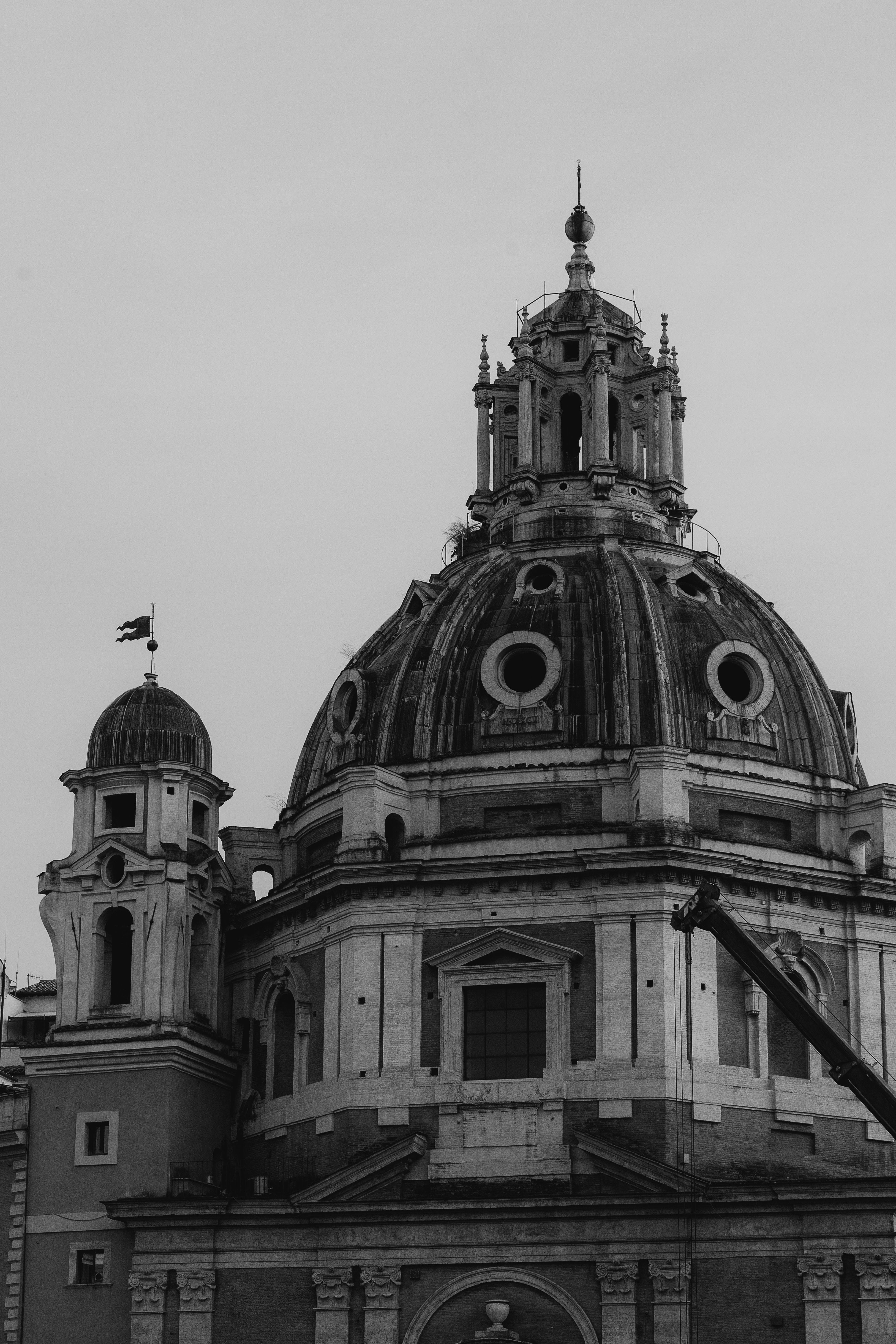 Vintage black and white photograph of a historic dome in Rome, capturing timeless architecture.