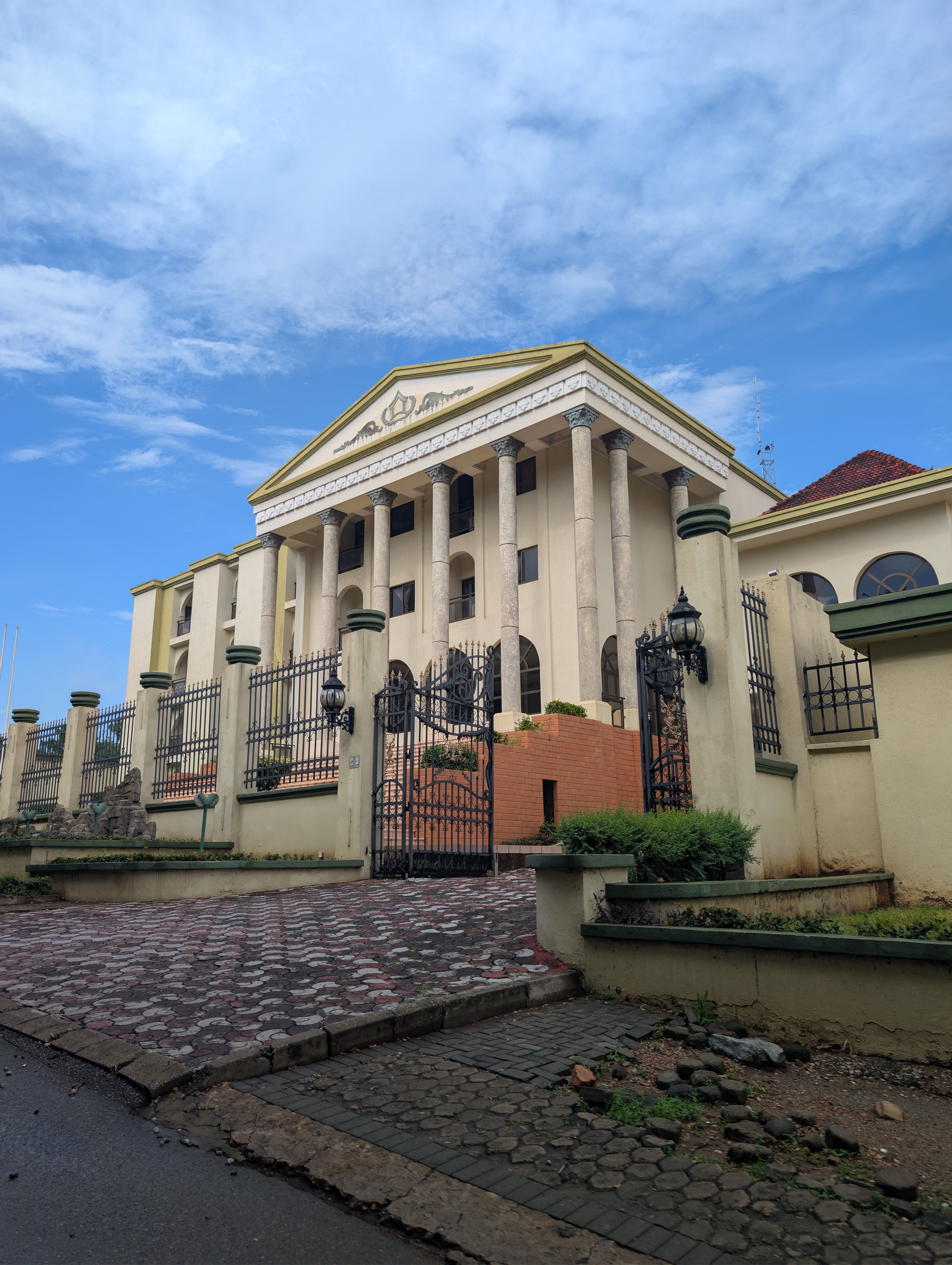 Historic building with columns in Accra, Ghana.