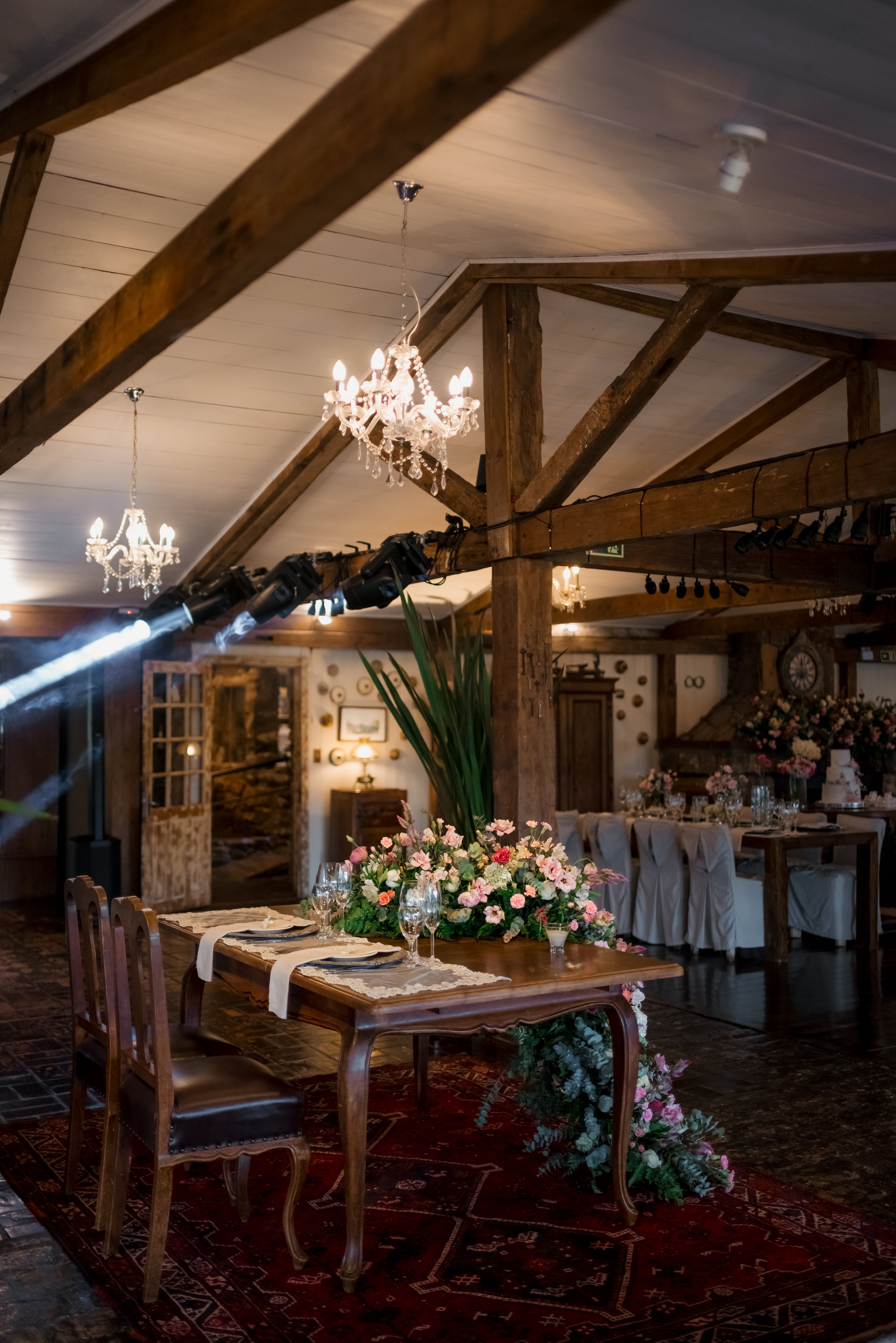 Wedding flowers and table setting