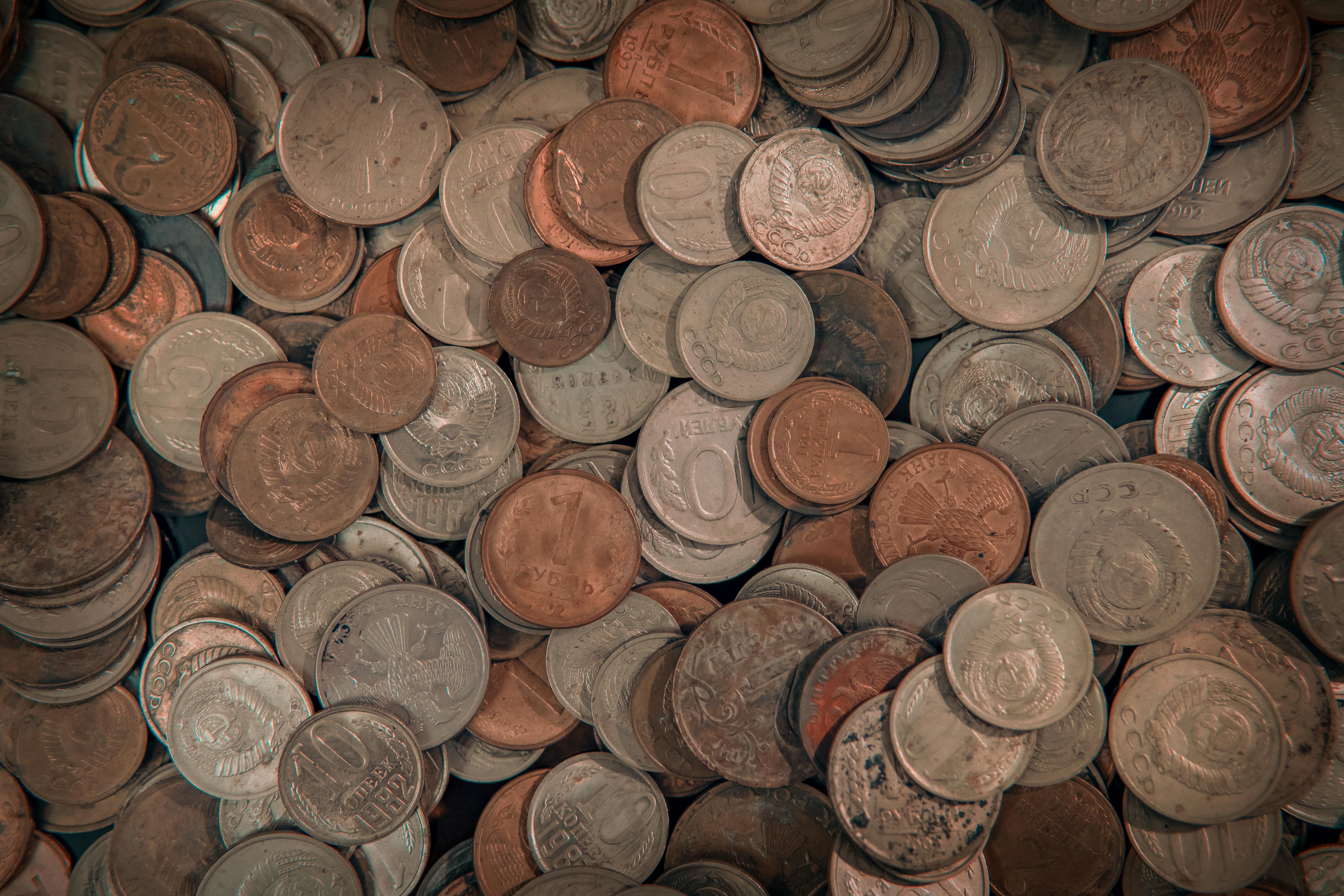 brown and silver round coins