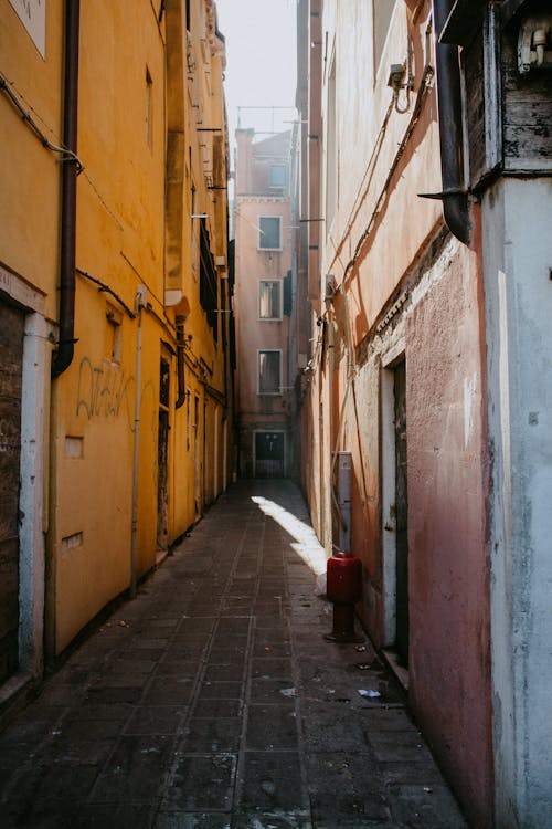 Empty Alley Between Concrete Buildings