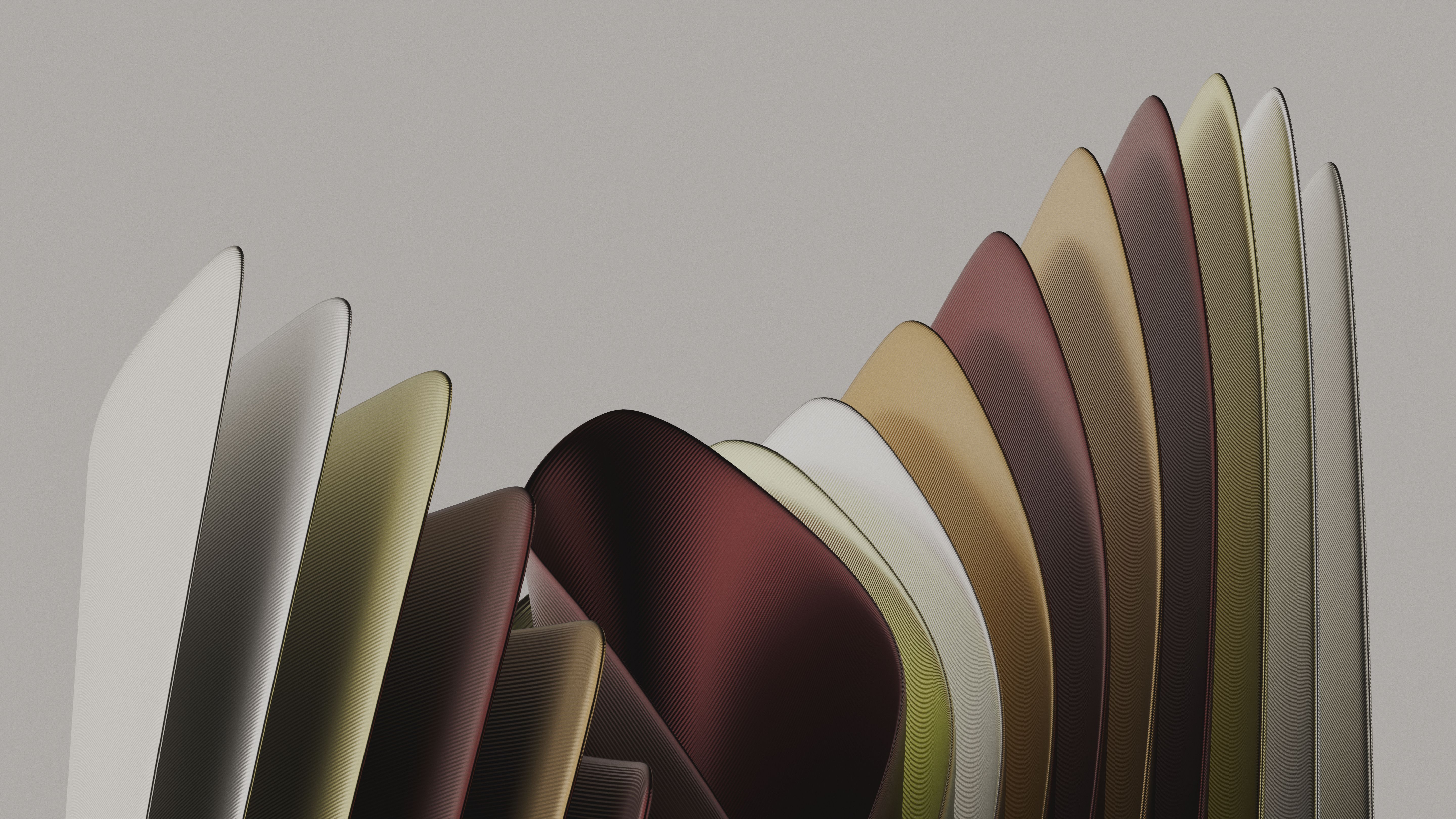 A modern abstract design featuring curved layers in muted, earthy tones.