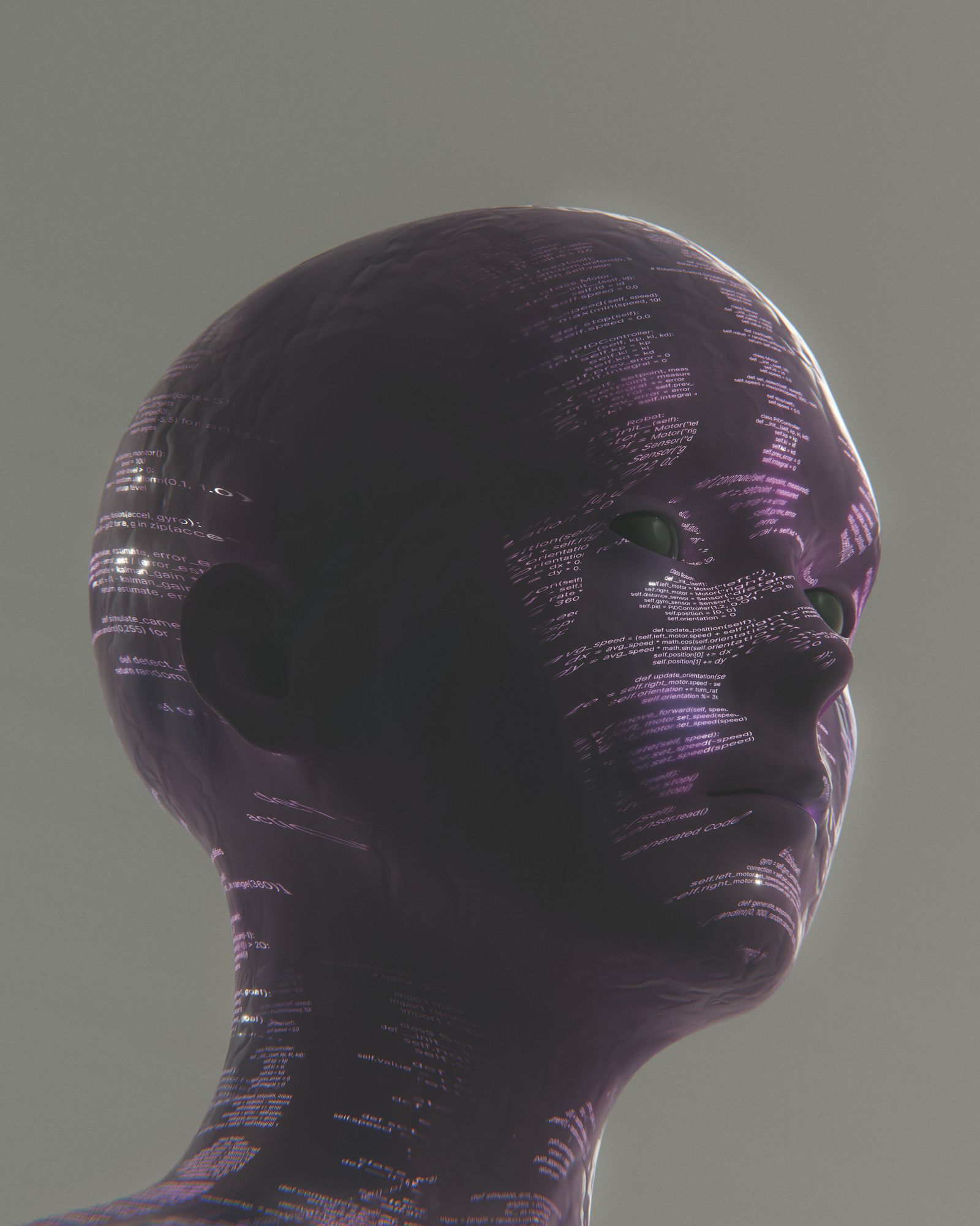 Human face with projected digital code, used as editorial context for virtual-human research